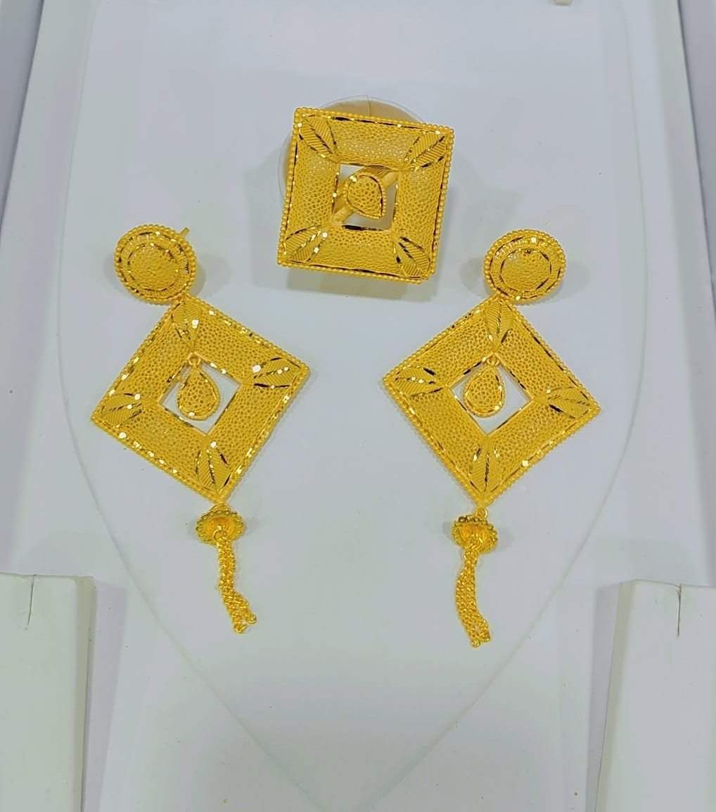 Gold Diamond Tassel Earring & Ring Set