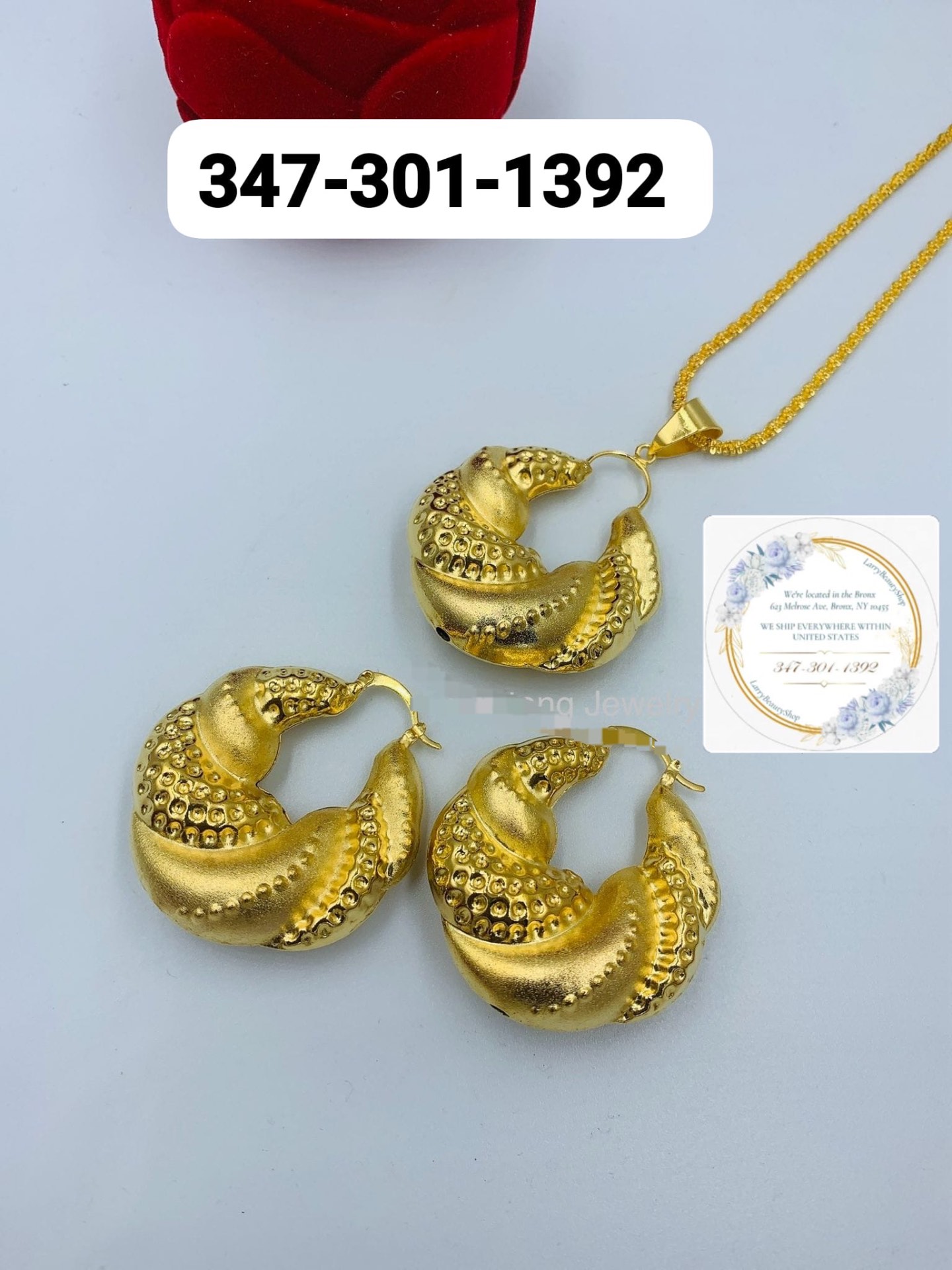 Gold Beaded Crescent Hoop & Necklace Set