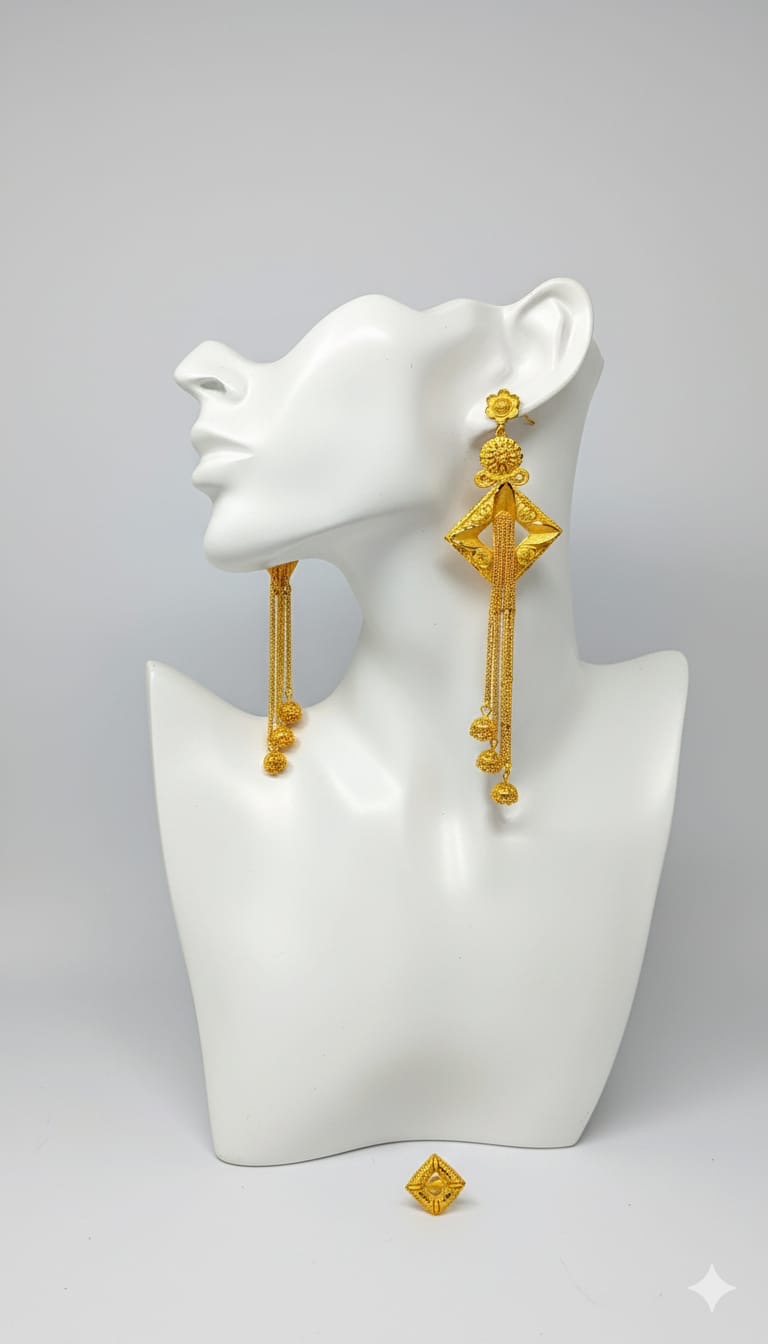 Gold Tassel Chandelier Earrings