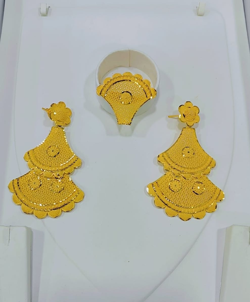 Gold Fan Drop Earring & Ring Set