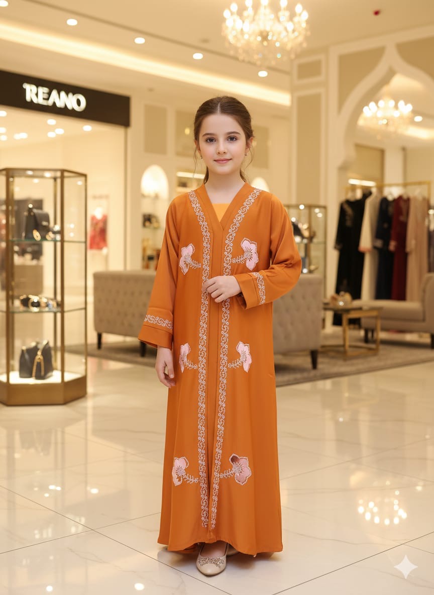 Rust Pink Blossom Girls Abaya