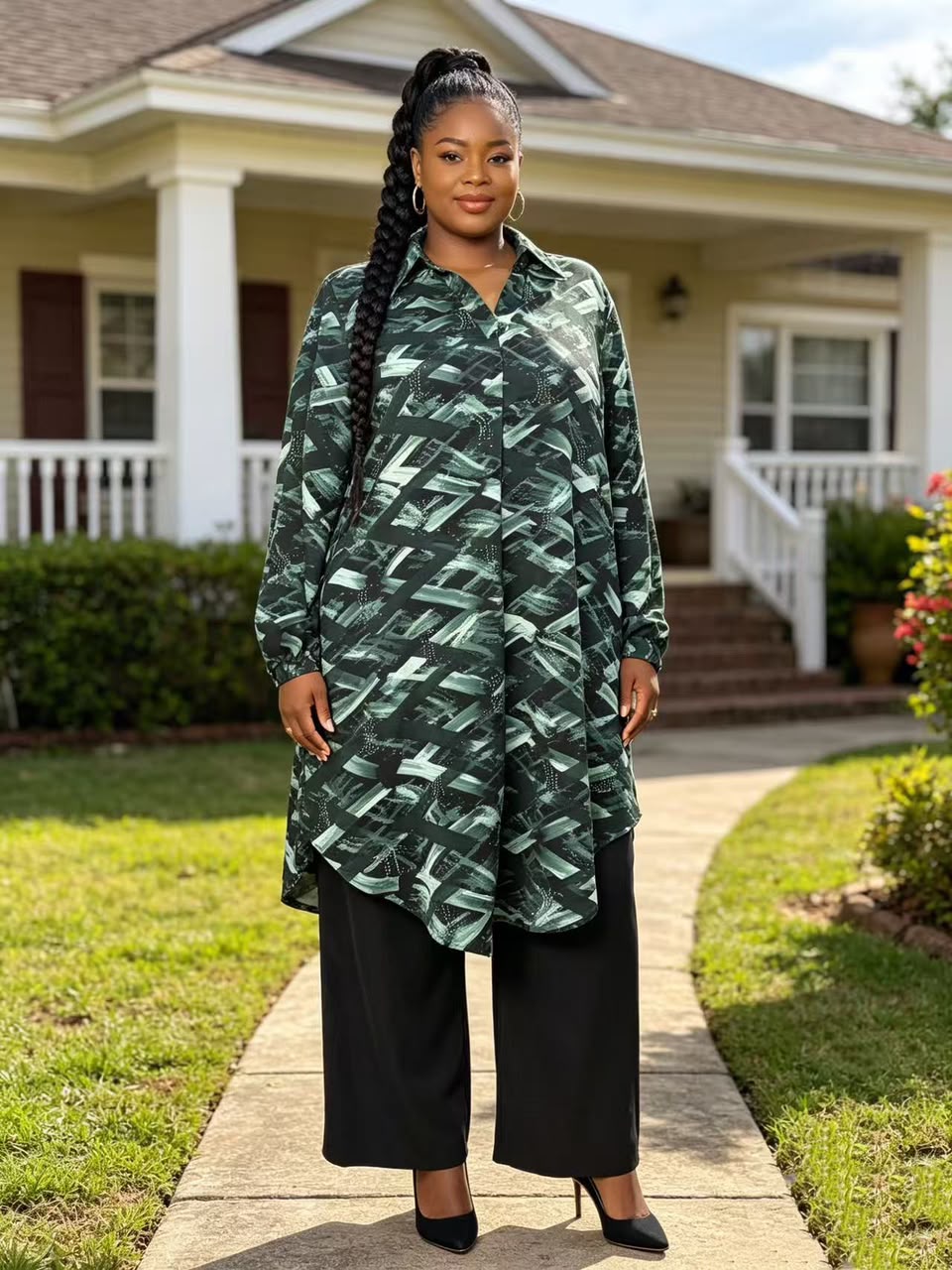 Emerald Brushstroke Tunic Dress