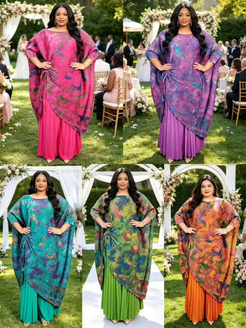 Printed Kaftan Overlay & Pleated Skirt Set