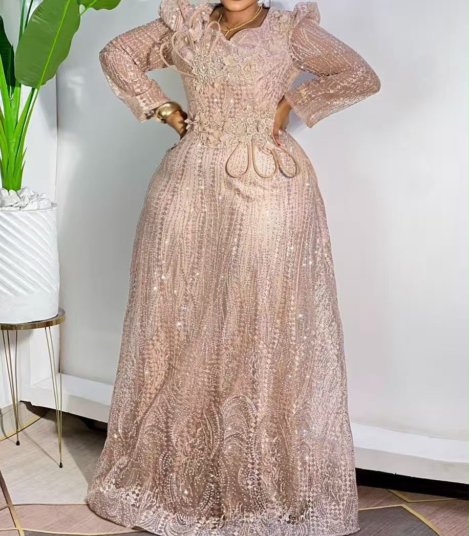 Blush Floral Sequin Ball Gown
