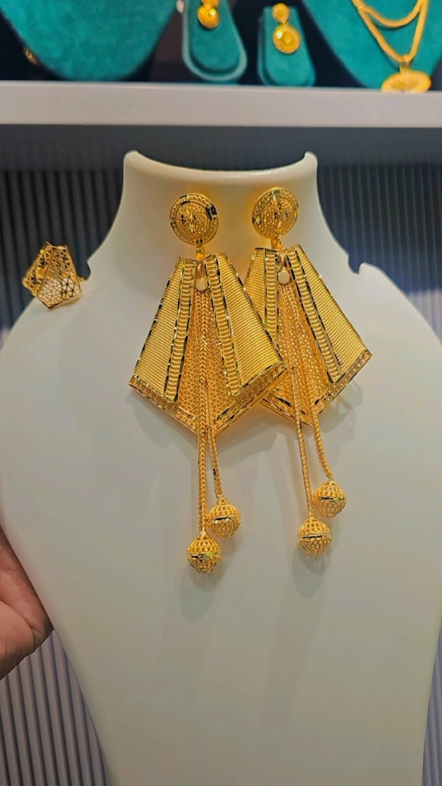 Gold Pyramid Tassel Earring & Ring Set
